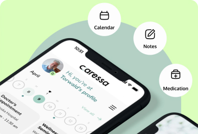 Caressa app screens on a phone