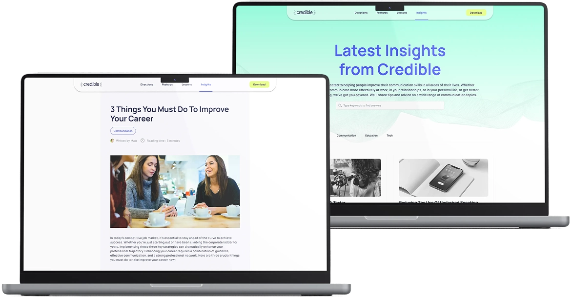Mockup of Credible, a personal speech coach with real-time feedback
